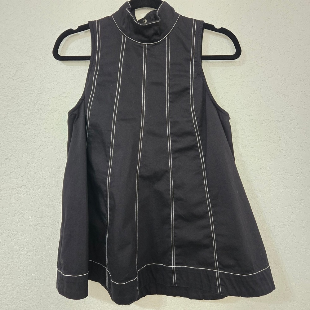 Maeve S Mock-neck Seamed Swing Tank Top Black White Stitching Detail Boxy Casual - Picture 2 of 6
